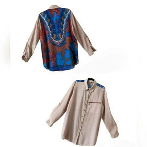 John. Mark Size Medium Button Down Roll Tab Sleeve Shirt Striped Front Floral